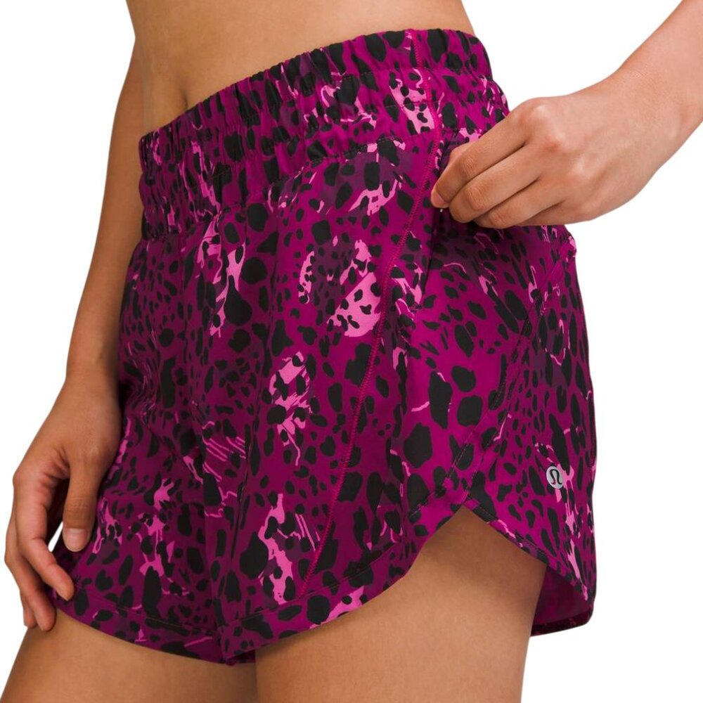 Lululemon Track That Mid-Rise Short 5" Cheetah Camo Magenta Purple multi size 4
